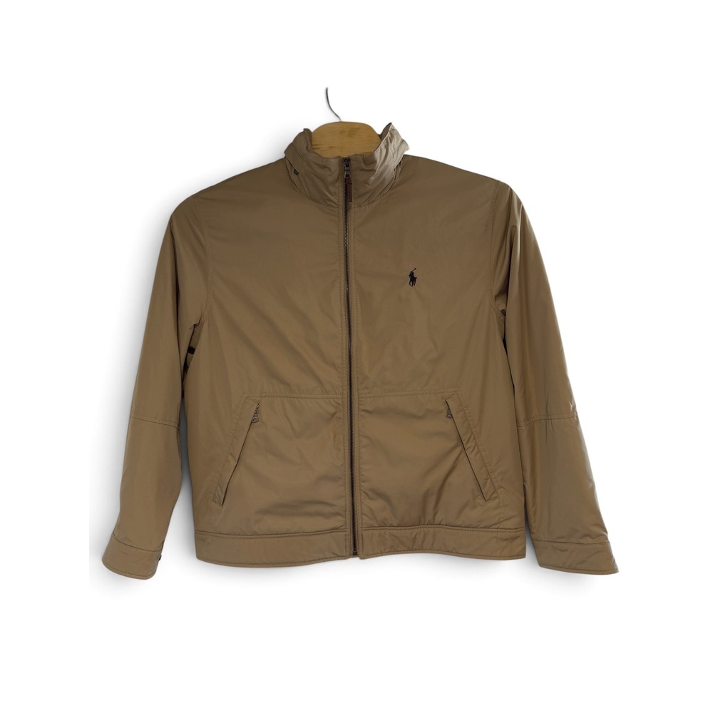 Polo Ralph Lauren Mens XL Vintage Tan Khaki Fleece Lined Jacket Black Pony Logo